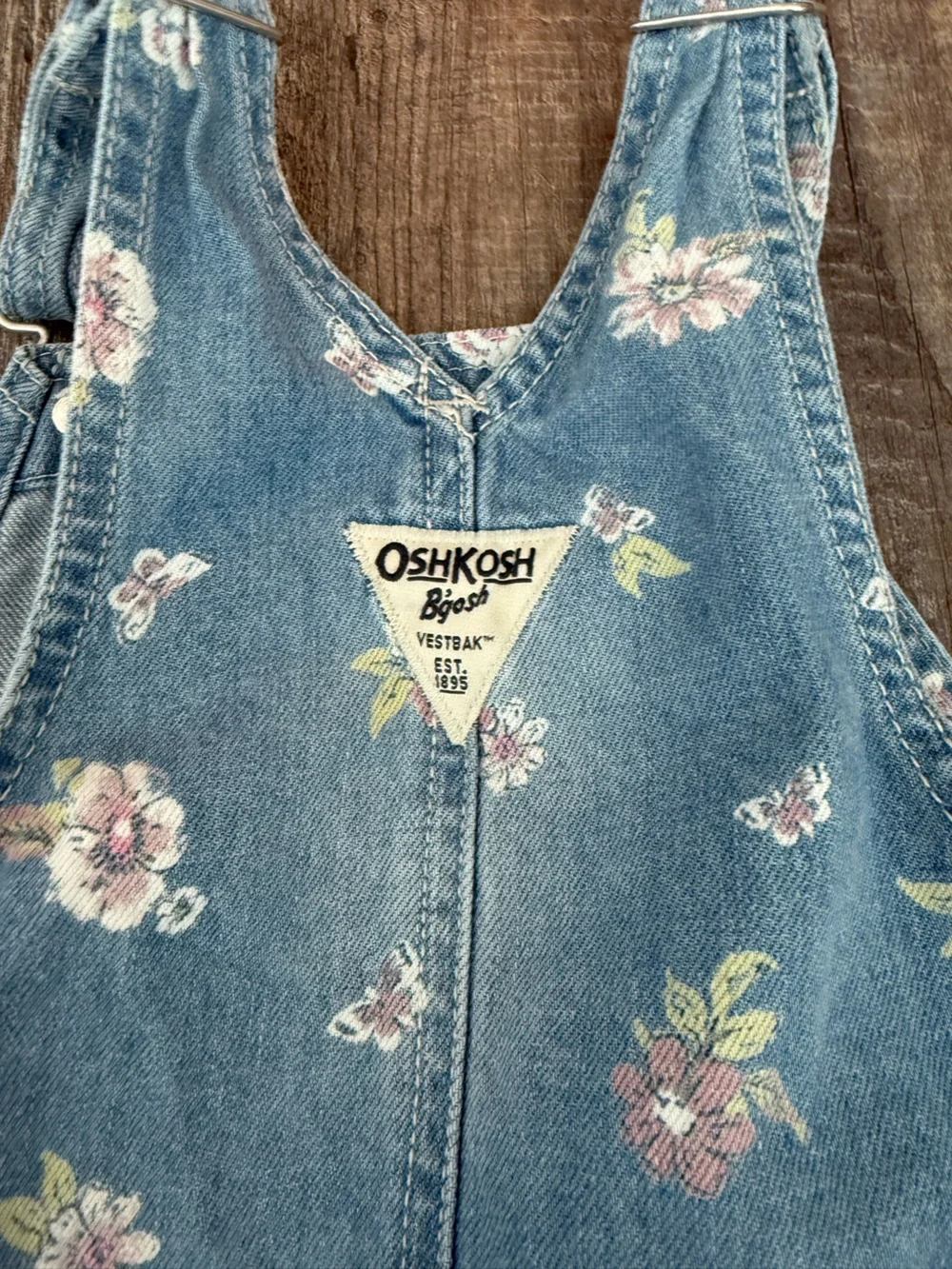 OshKosh B'gosh Light Blue Floral Denim Overall Dress 2T